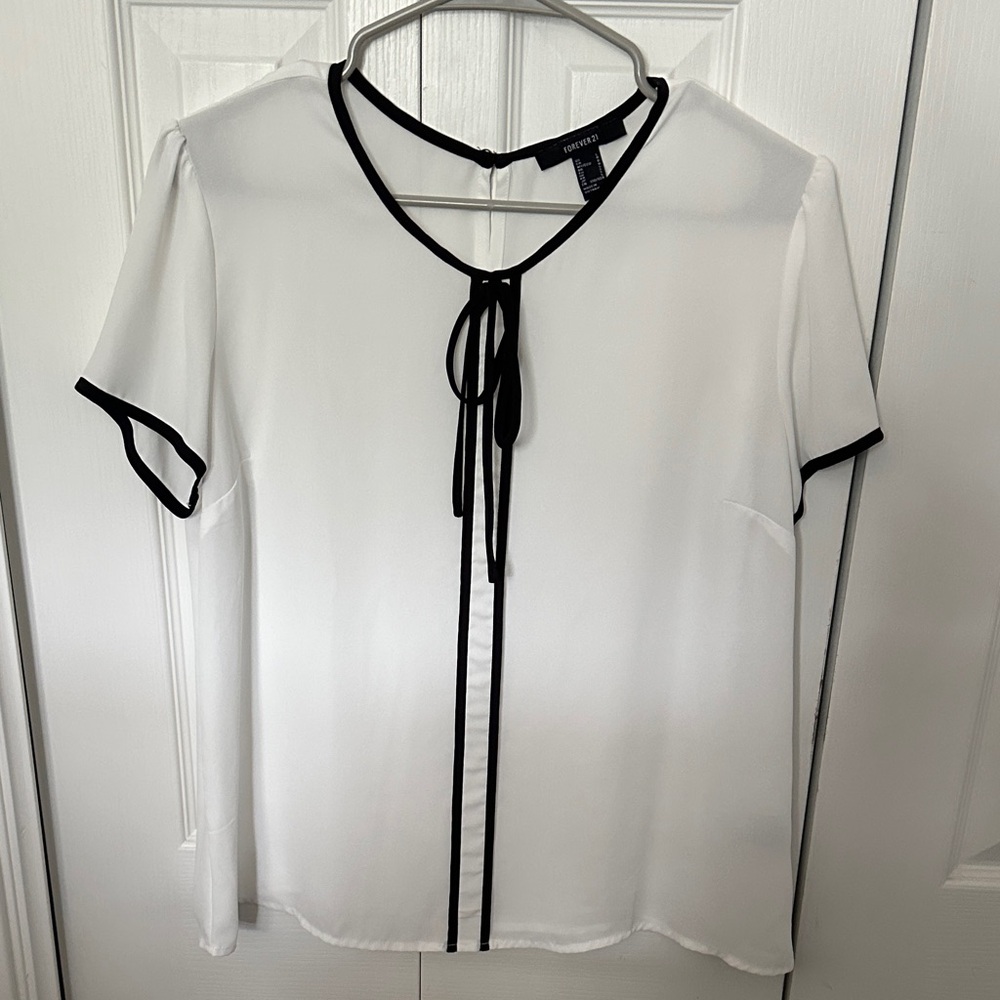 Forever 21 White Blouse with Black Accents